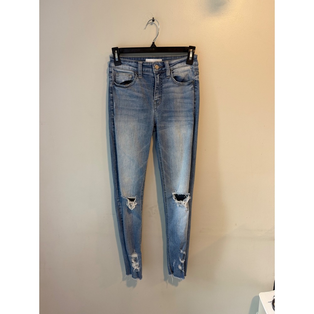 Vervet Blue Distressed Skinny Jeans Light Wash Raw Hem VT903 Size 25